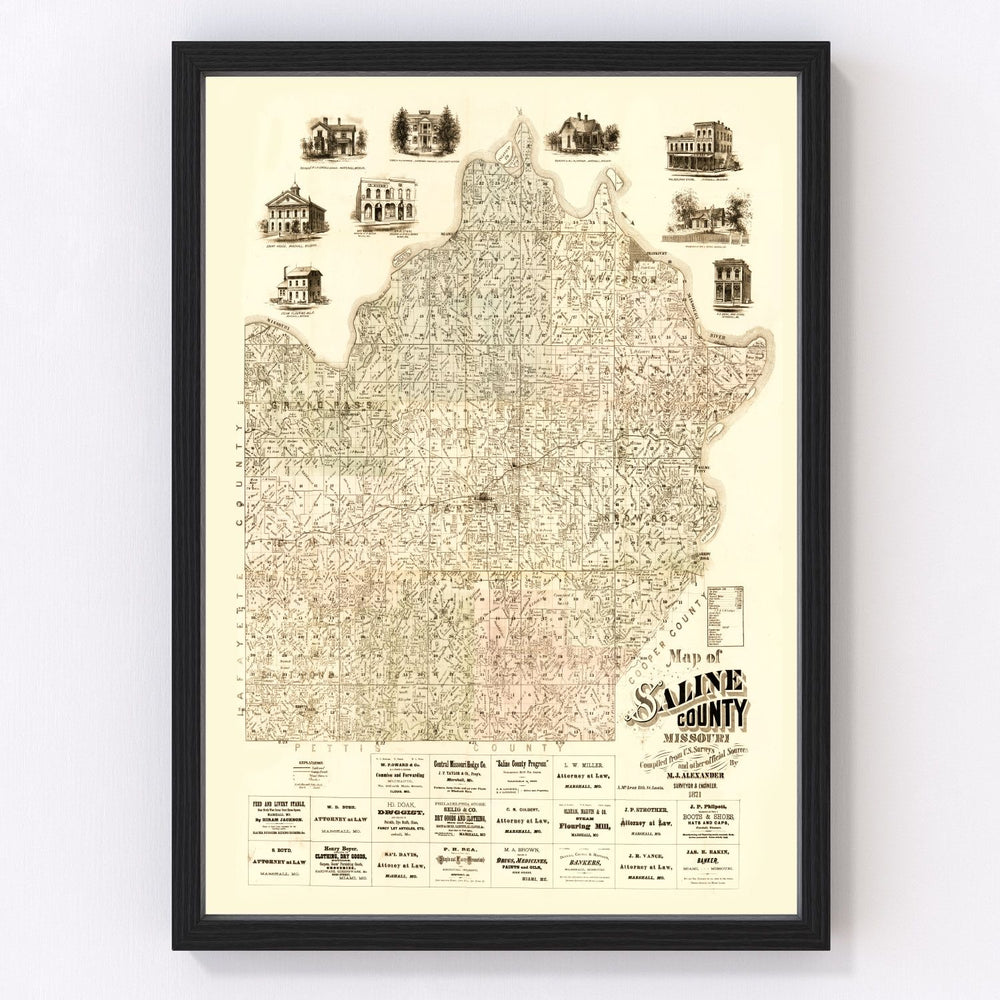 Saline County Vintage Map 1871