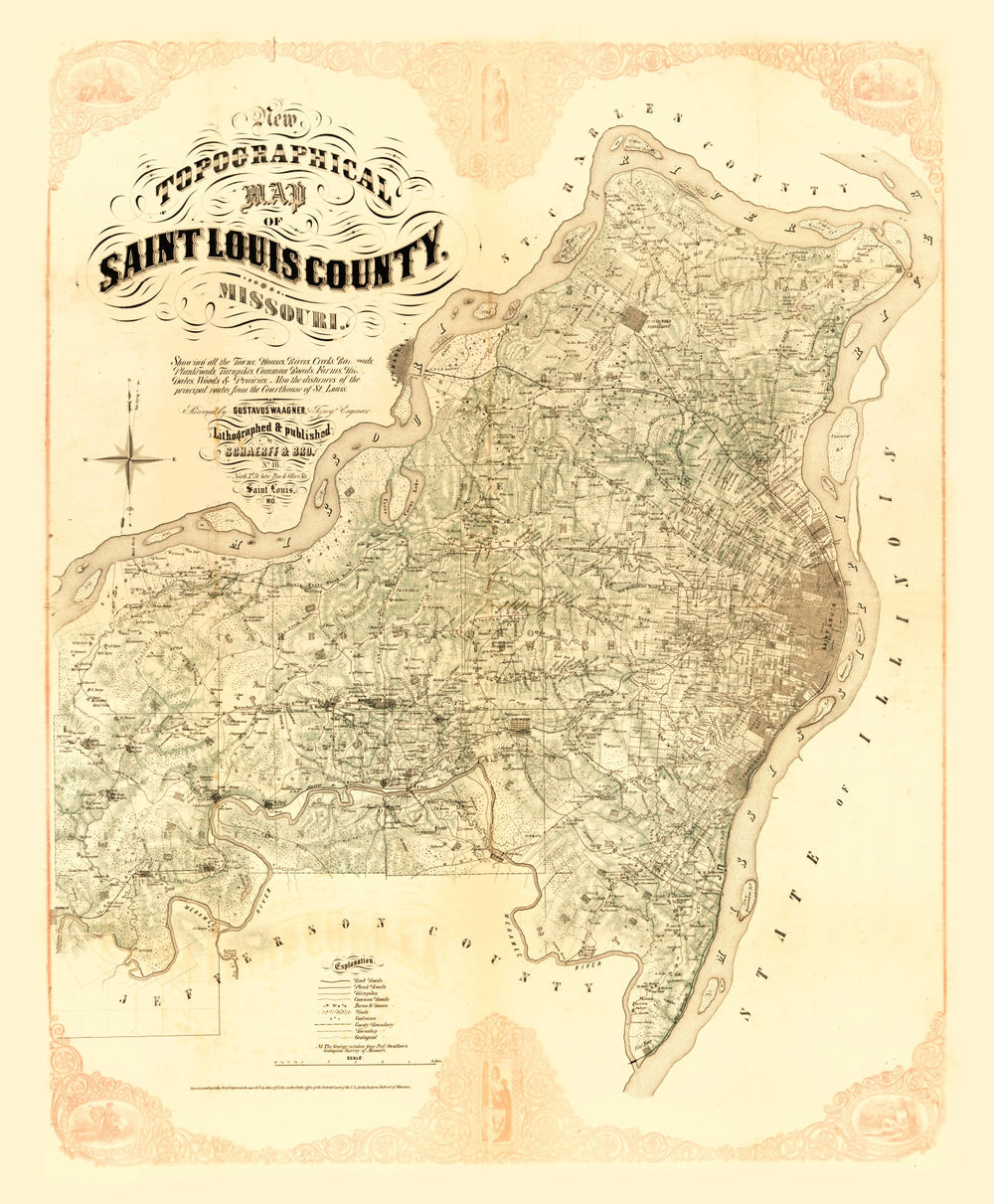 Vintage Map of Saint Louis County, Missouri 1857 print style example