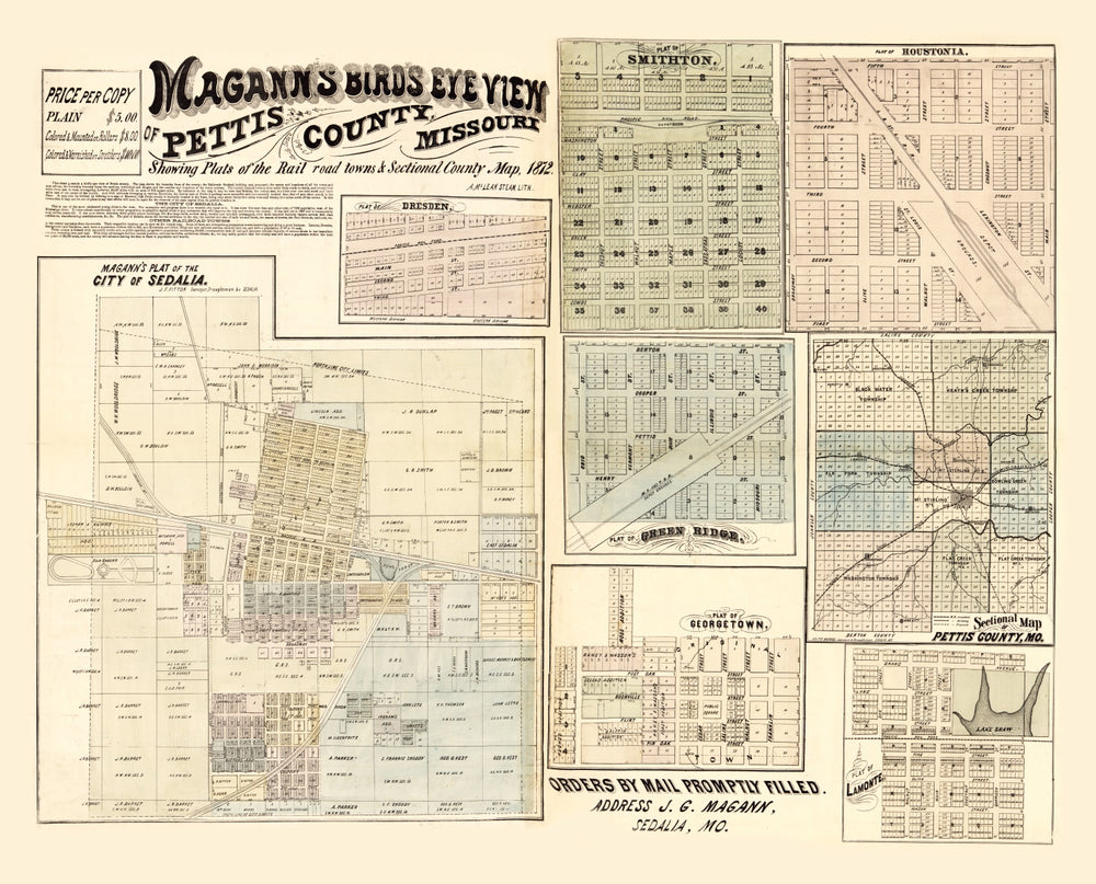 Vintage Map of Pettis County, Missouri 1872 print style example