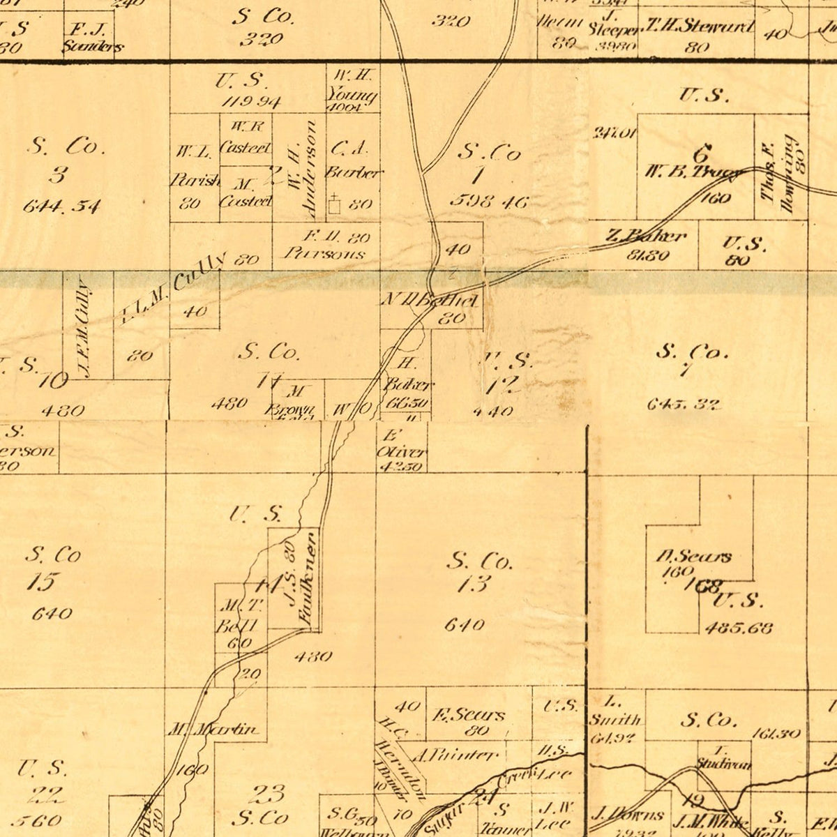 Restored historic details from the 1884 county map of McDonald County, Missouri