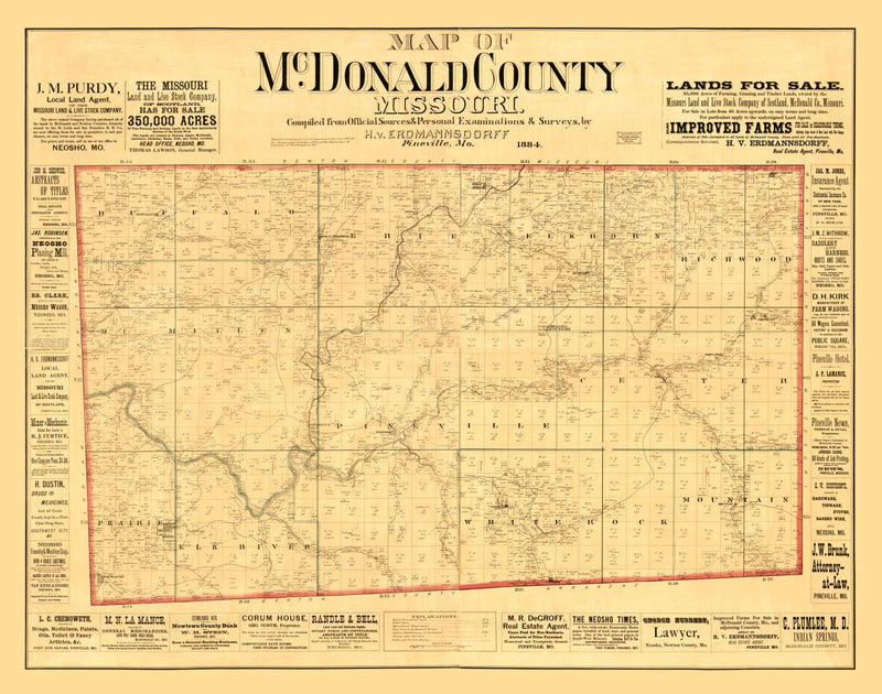 Size comparison using Vintage Map of McDonald County, Missouri 1884