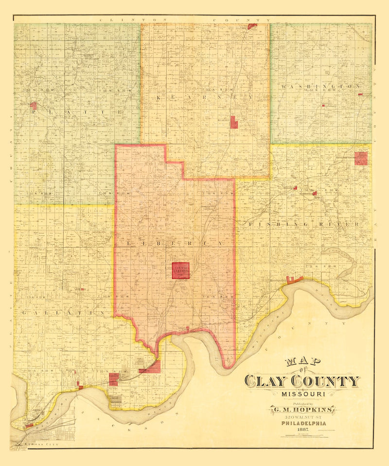 Size comparison using Vintage Map of Clay County, Missouri 1887
