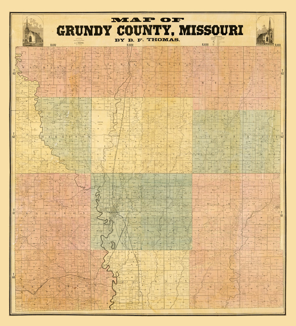 Vintage Map of Gundy County, Missouri 1890 print style example