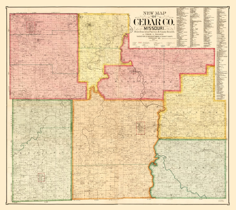 Size comparison using Vintage Map of Cedar County, Missouri 1897