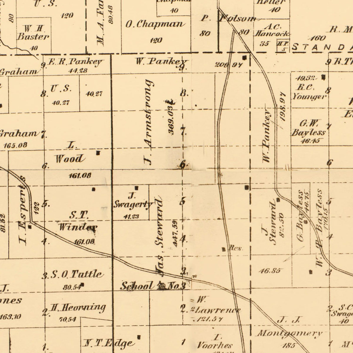 Restored historic details from the 1879 county map of Cedar County, Missouri
