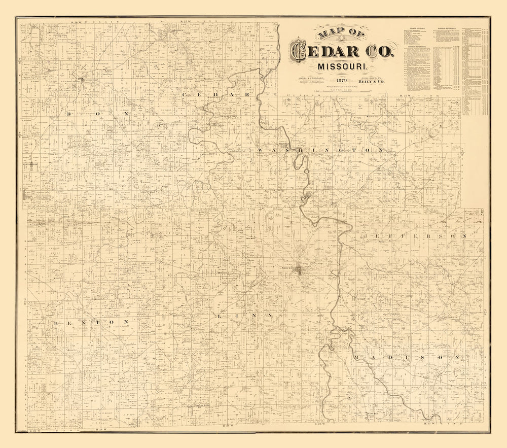 Vintage Map of Cedar County, Missouri 1879 print style example