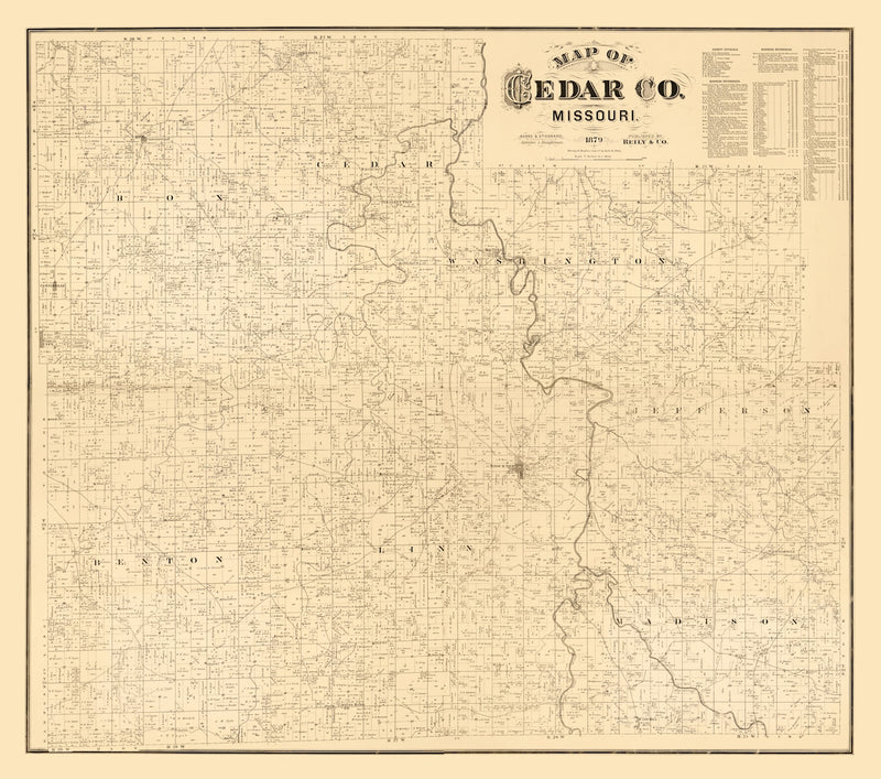 Size comparison using Vintage Map of Cedar County, Missouri 1879