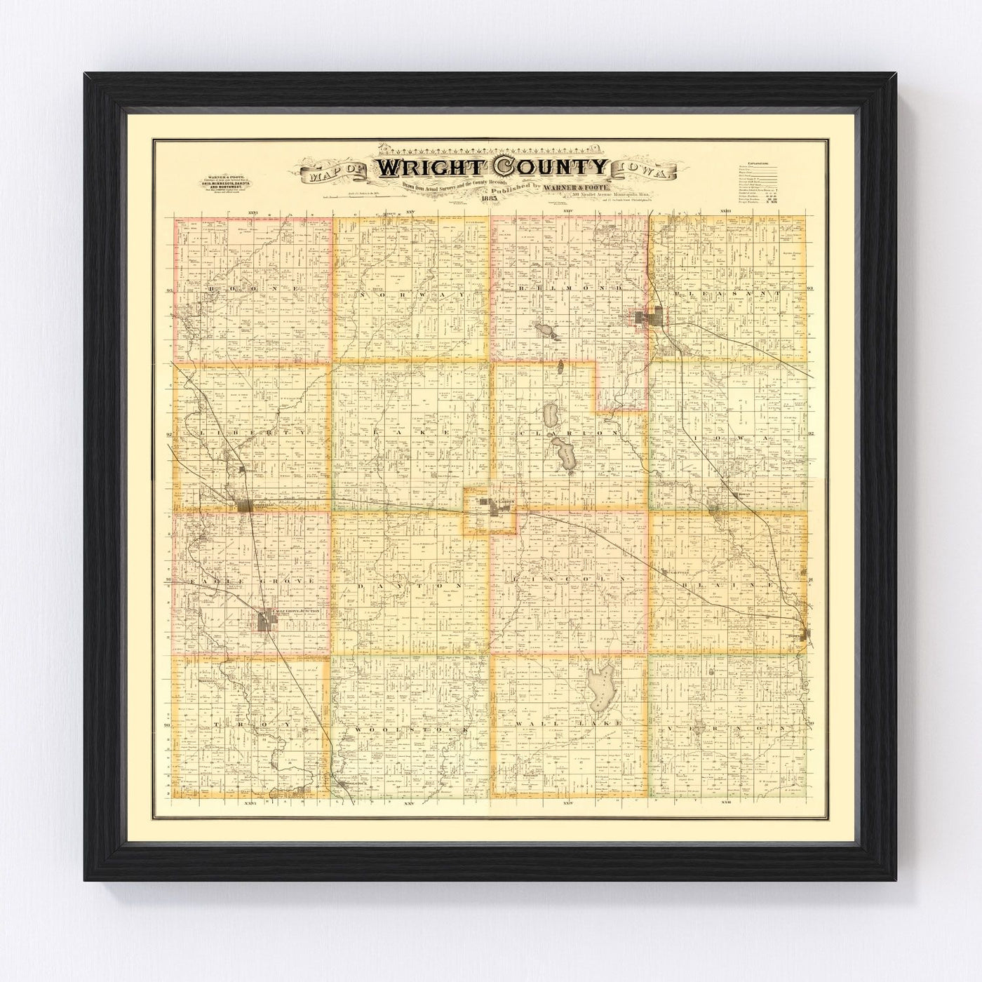 Wright County Vintage Map 1885