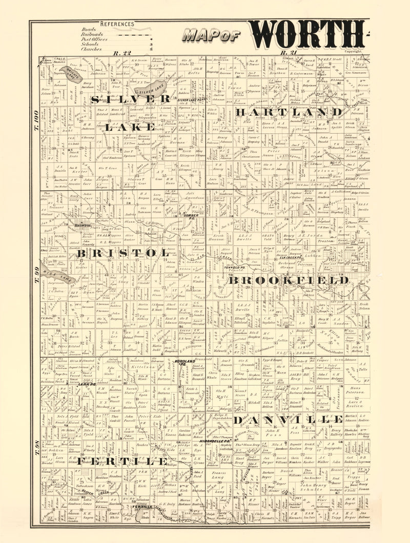 Size comparison using Vintage Map of Worth County, Iowa 1894