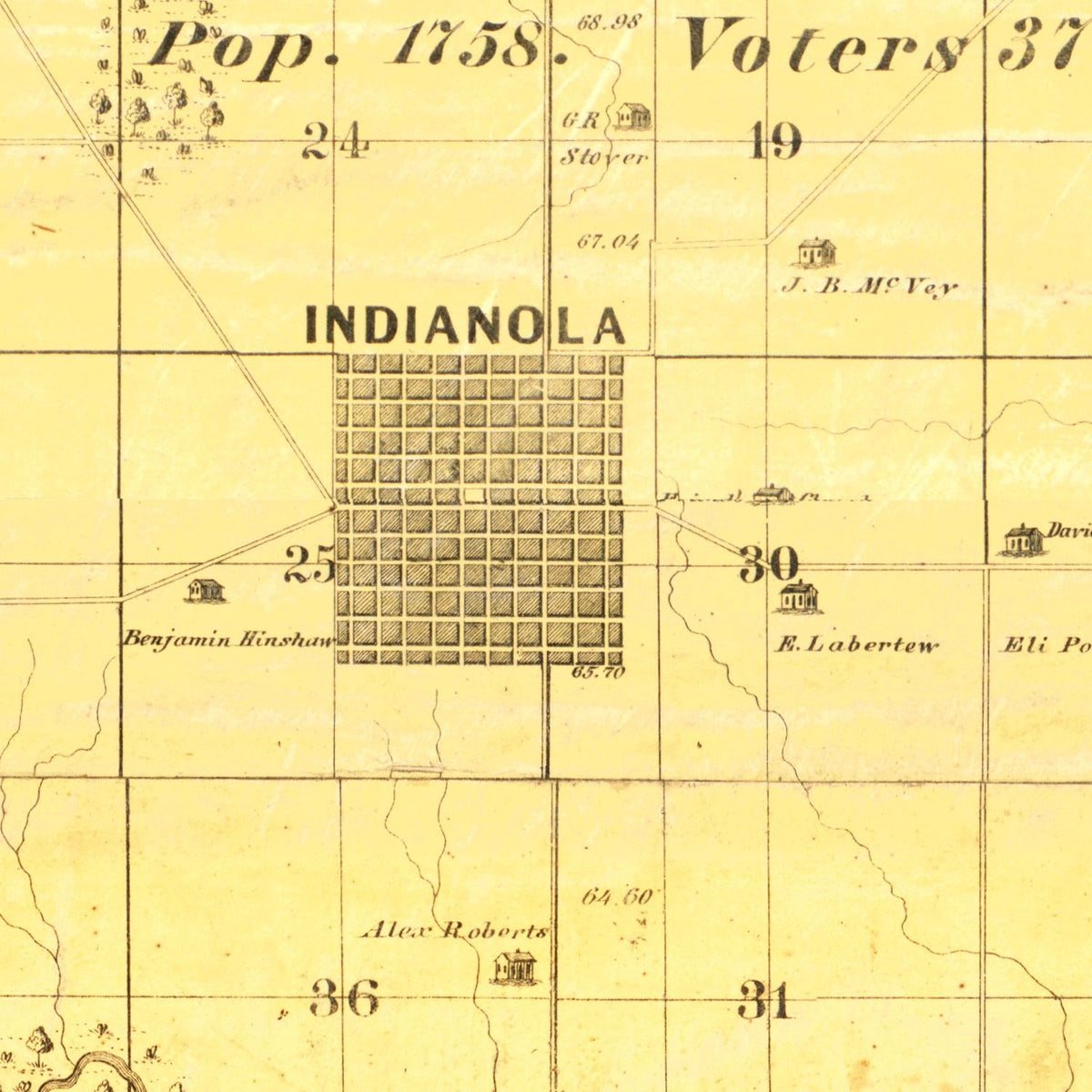 Restored historic details from the 1859 county map of Warren County, Iowa