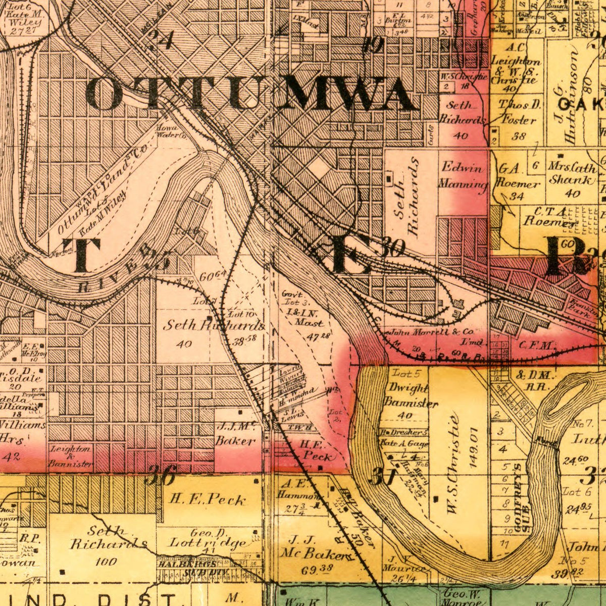 Restored historic details from the 1893 county map of Wapello County, Iowa