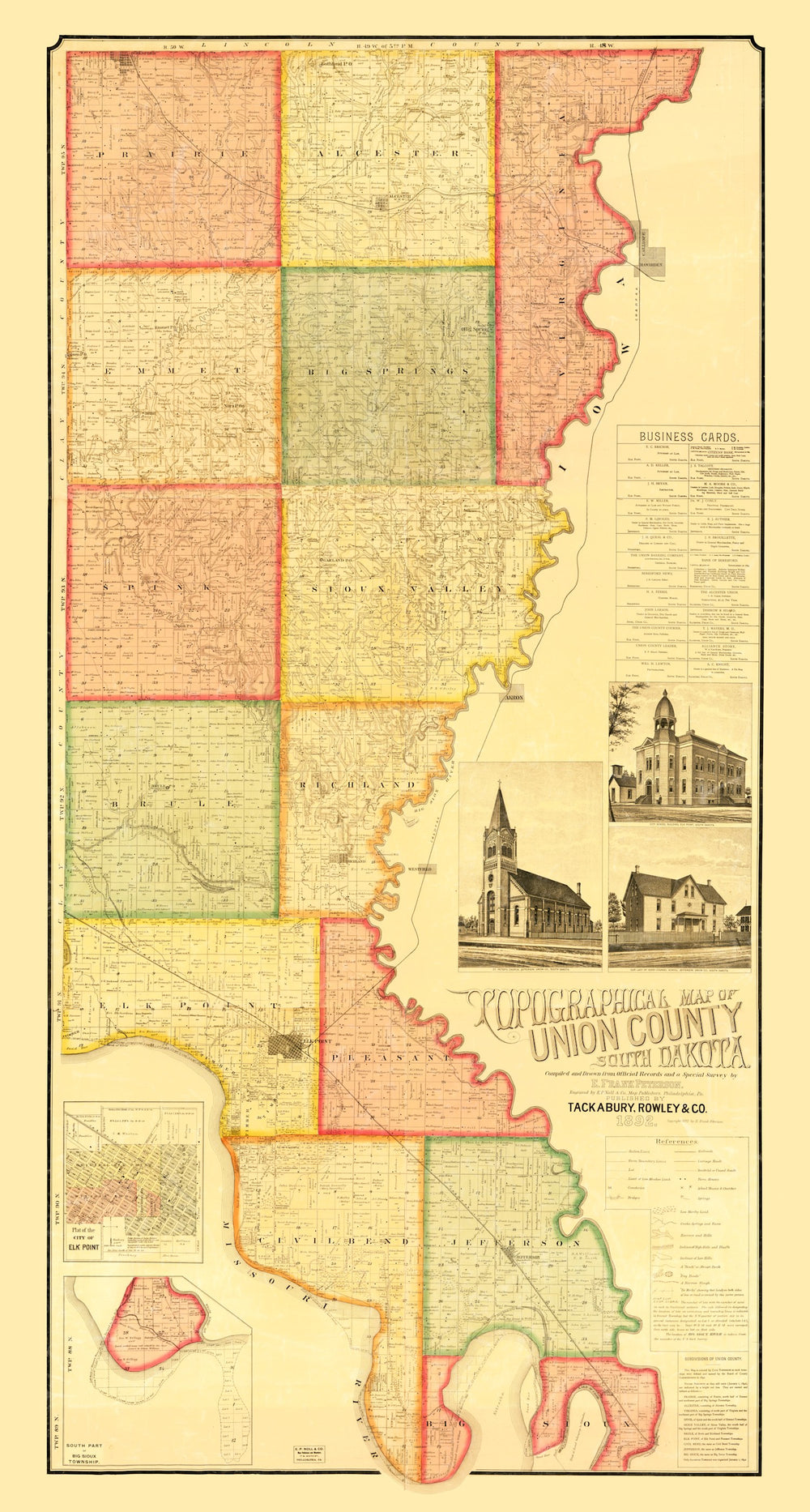 Vintage Map of Union County, South Dakota 1892 print style example