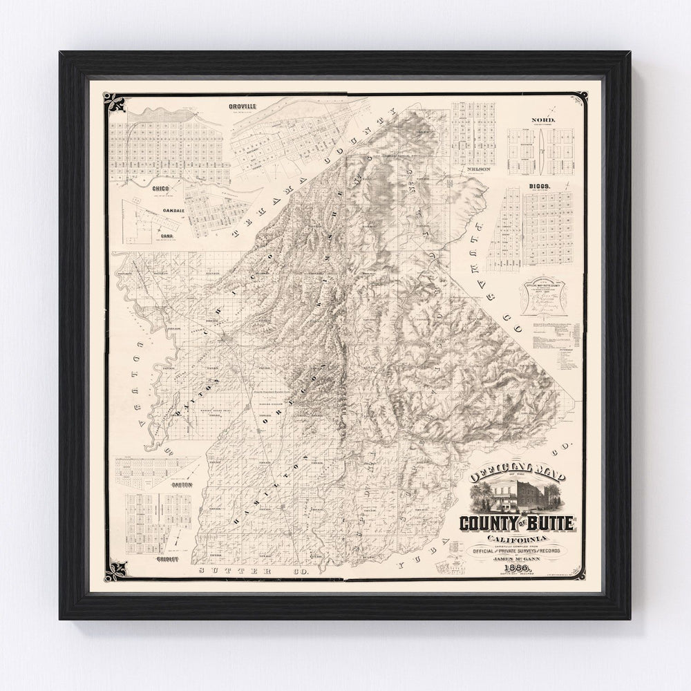 Butte County Vintage Map 1886