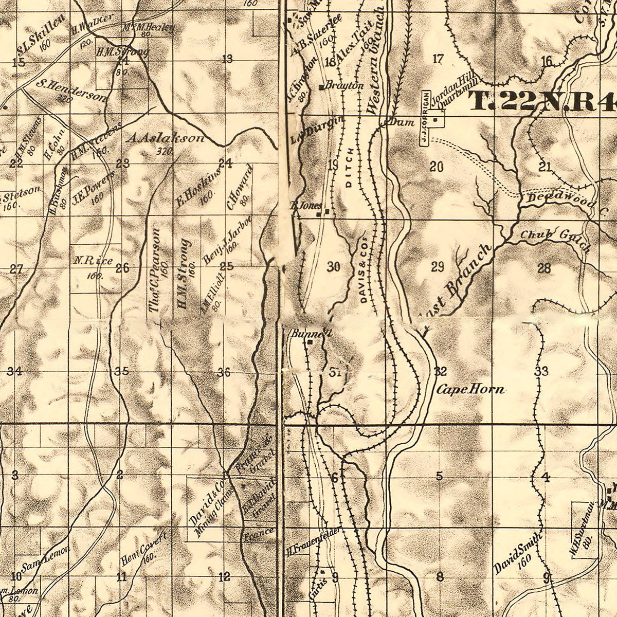 Restored historic details from the 1877 county map of Butte County, California