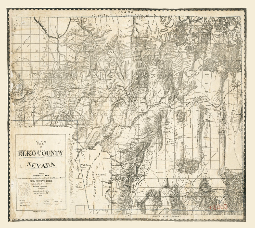Vintage Map of Elko County, Nevada 1894 print style example