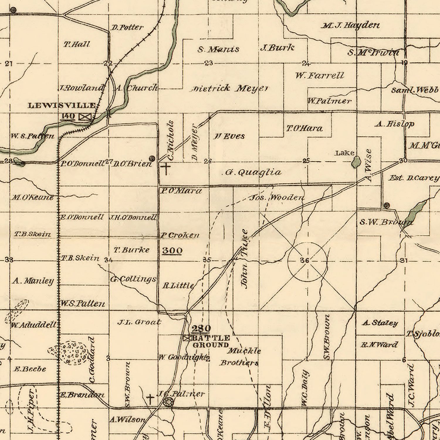 Restored historic details from the 1888 county map of Clark County, Washington
