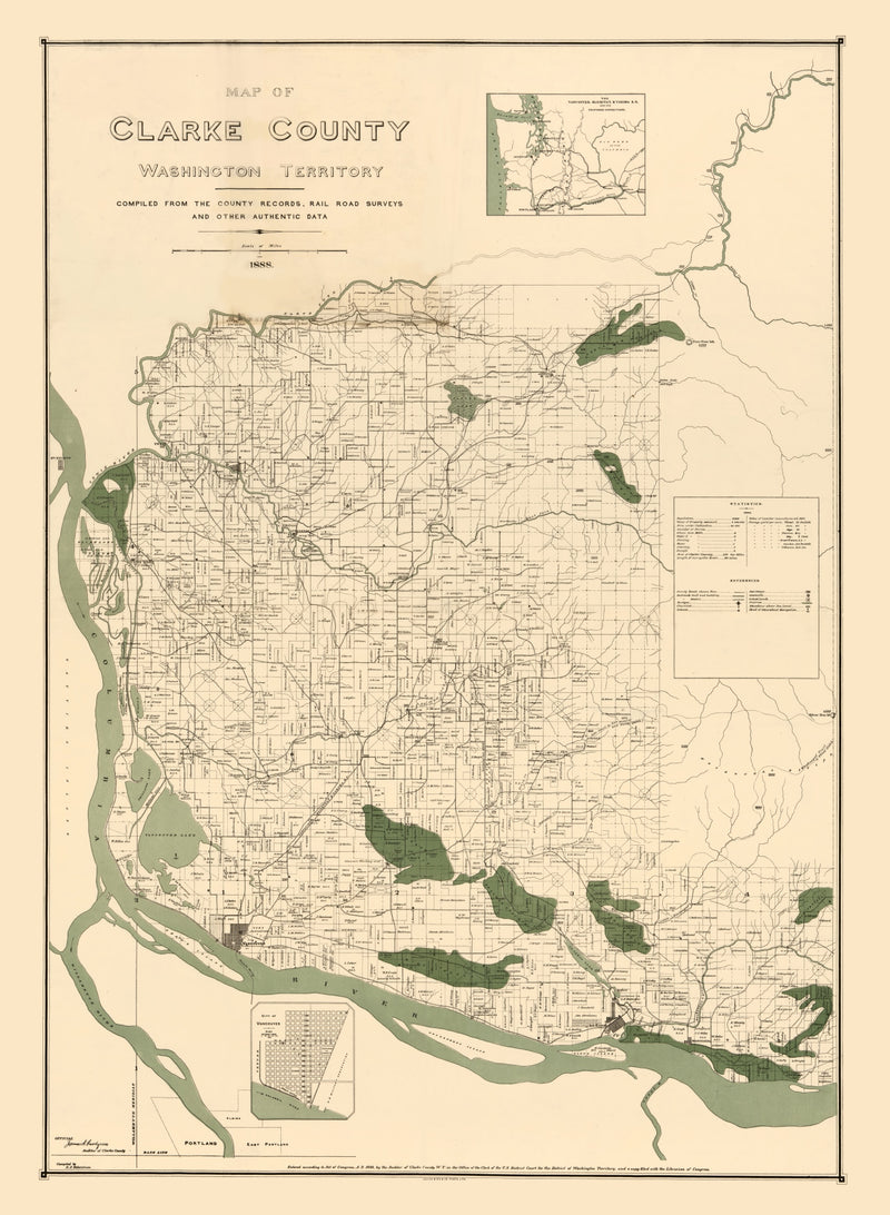 Size comparison using Vintage Map of Clark County, Washington 1888
