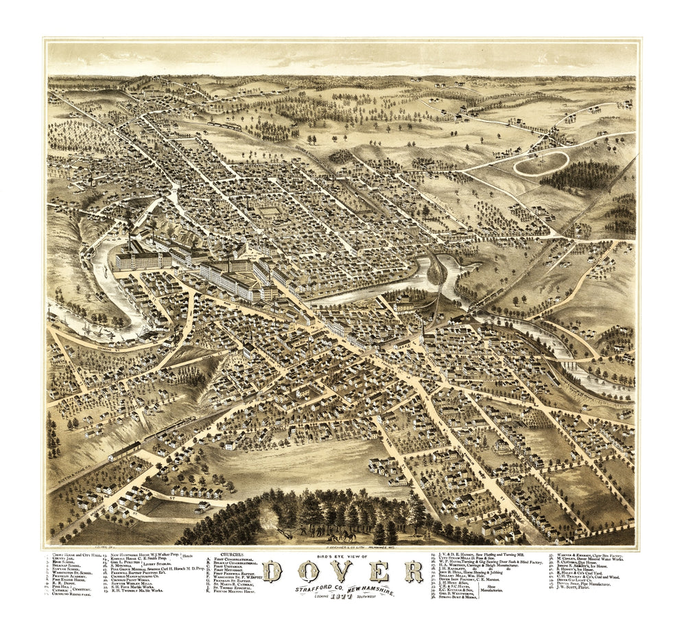 Vintage Map of Dover, New Hampshire 1877 print style example