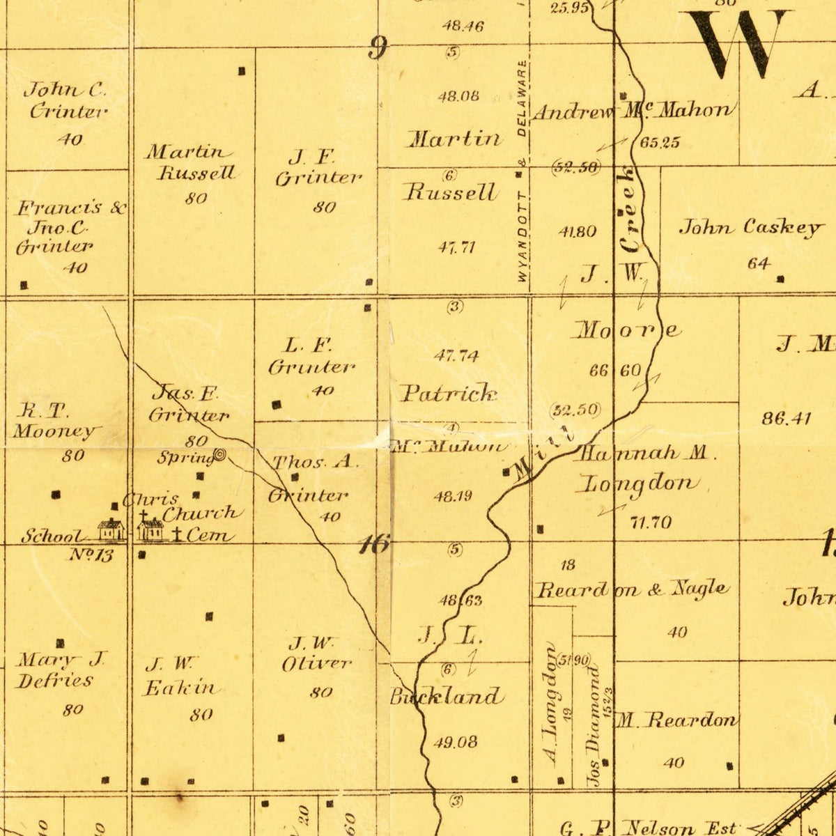Restored historic details from the 1885 county map of Wyandotte County, Kansas