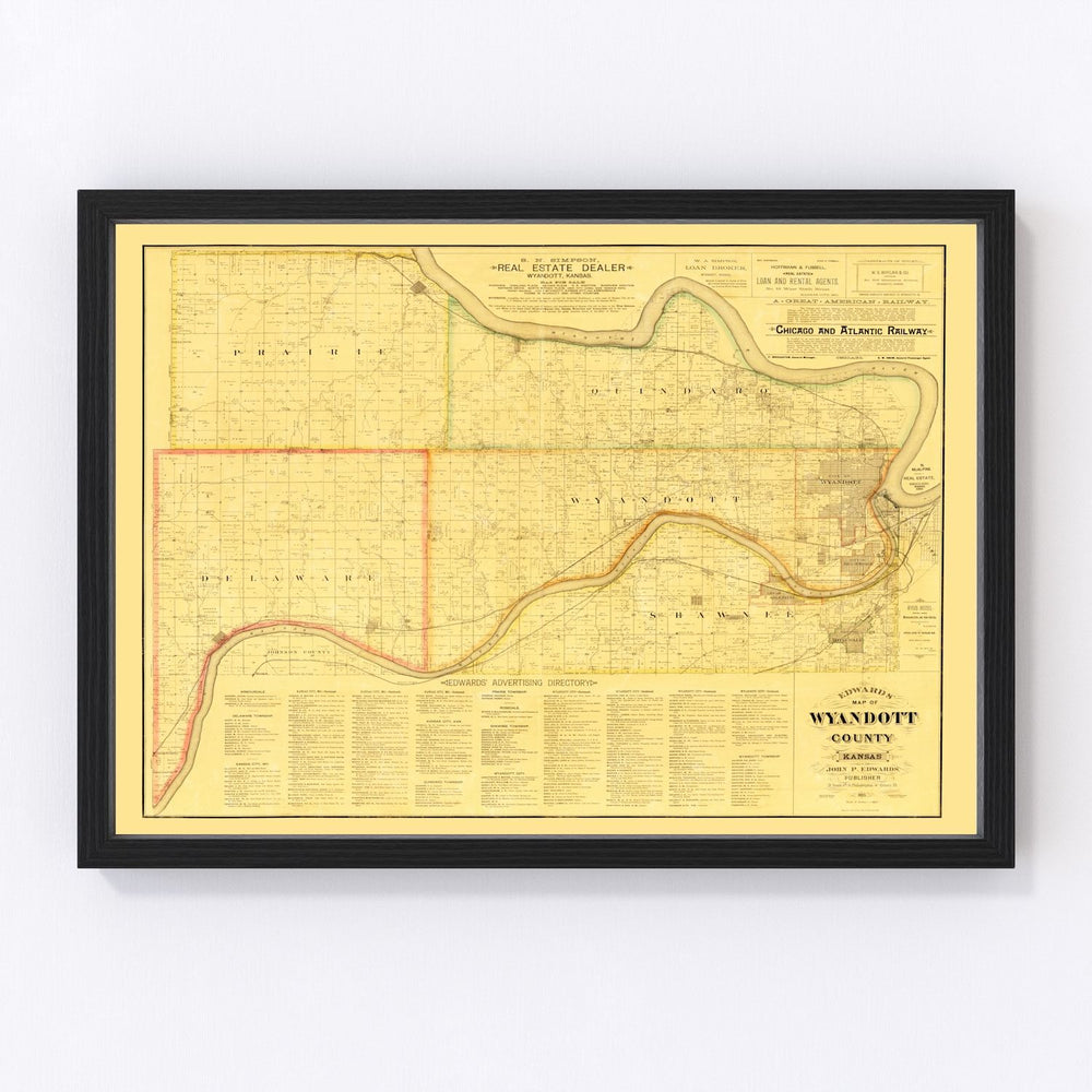 Wyandotte County Vintage Map 1885