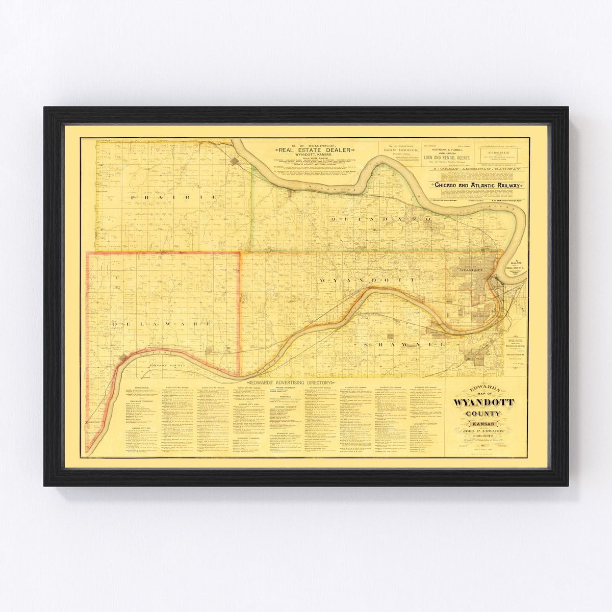 Wyandotte County Vintage Map 1885
