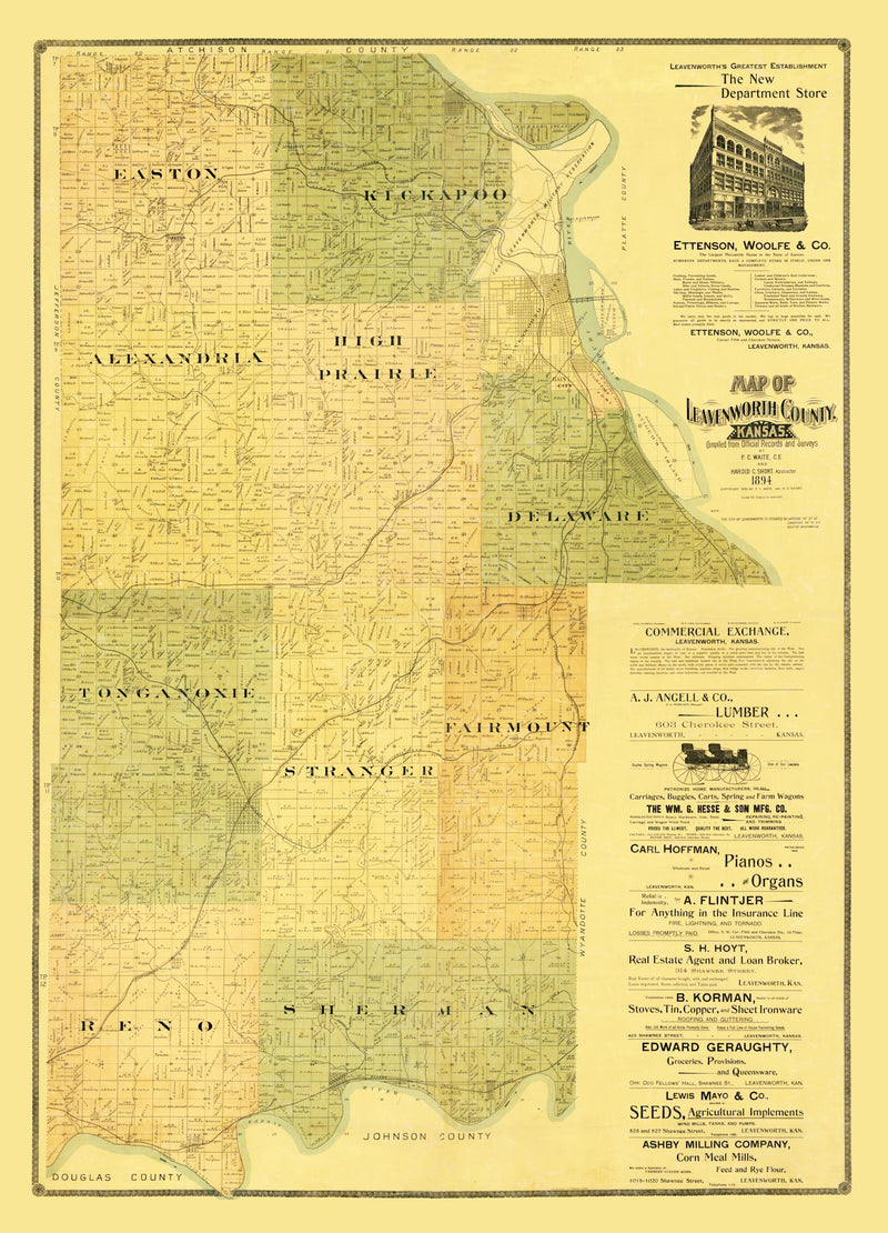 Size comparison using Vintage Map of Leavenworth County, Kansas 1894