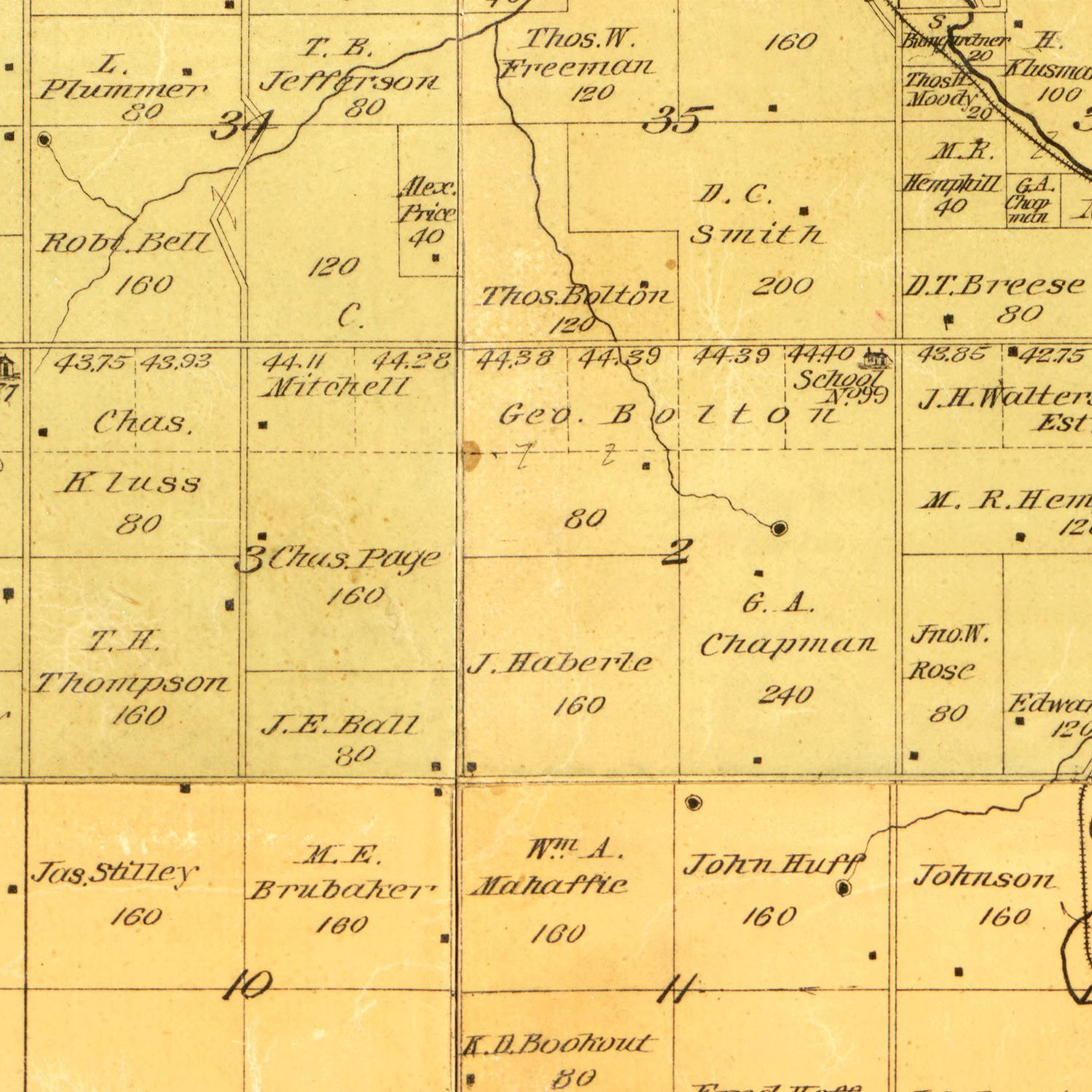 Restored historic details from the 1886 county map of Johnson County, Kansas