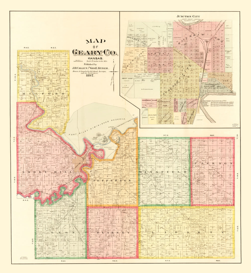 Vintage Map of Geary County, Kansas 1897 print style example