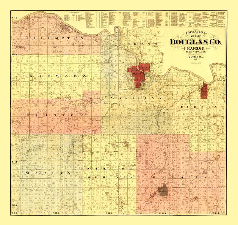 Size comparison using Vintage Map of Douglas County, Kansas 1887