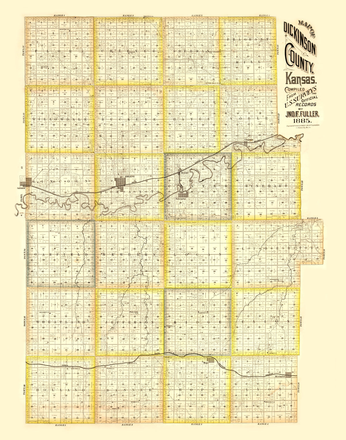 Preview of Vintage Map of Dickinson County, Kansas 1885
