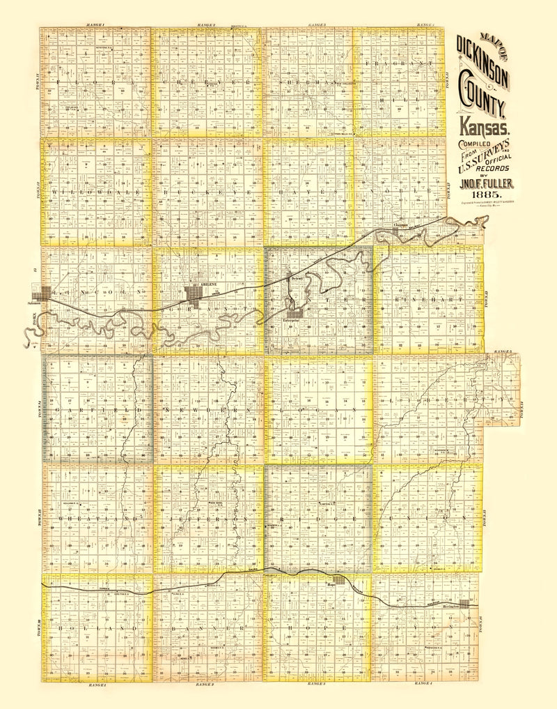 Size comparison using Vintage Map of Dickinson County, Kansas 1885