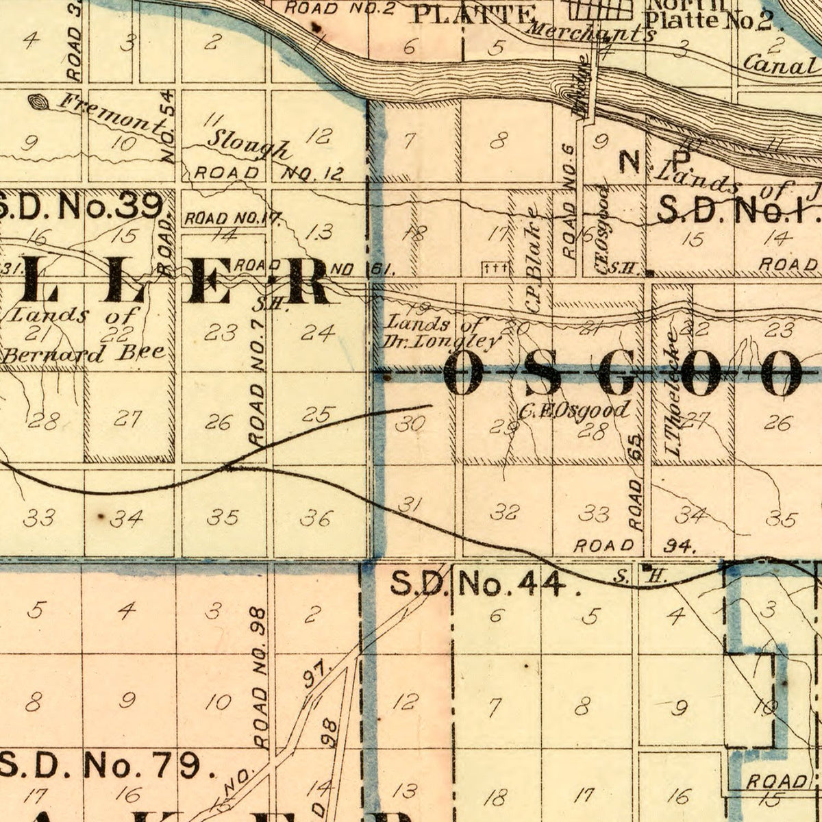 Restored historic details from the 1894 county map of Lincoln County, Nebraska