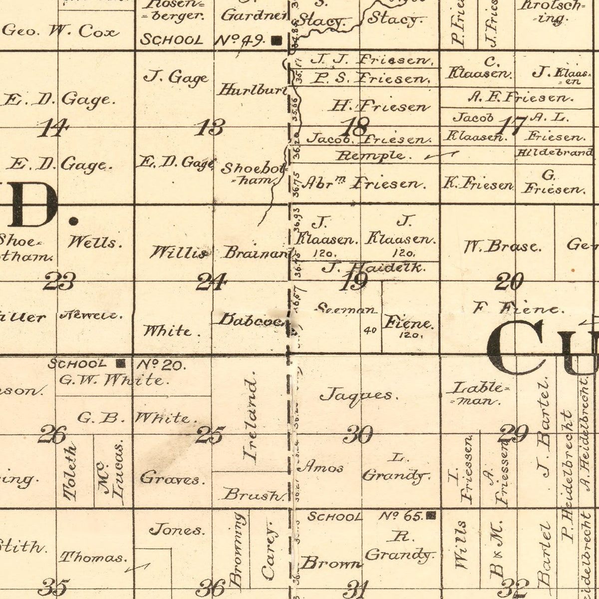 Restored historic details from the 1889 county map of Jefferson County, Nebraska