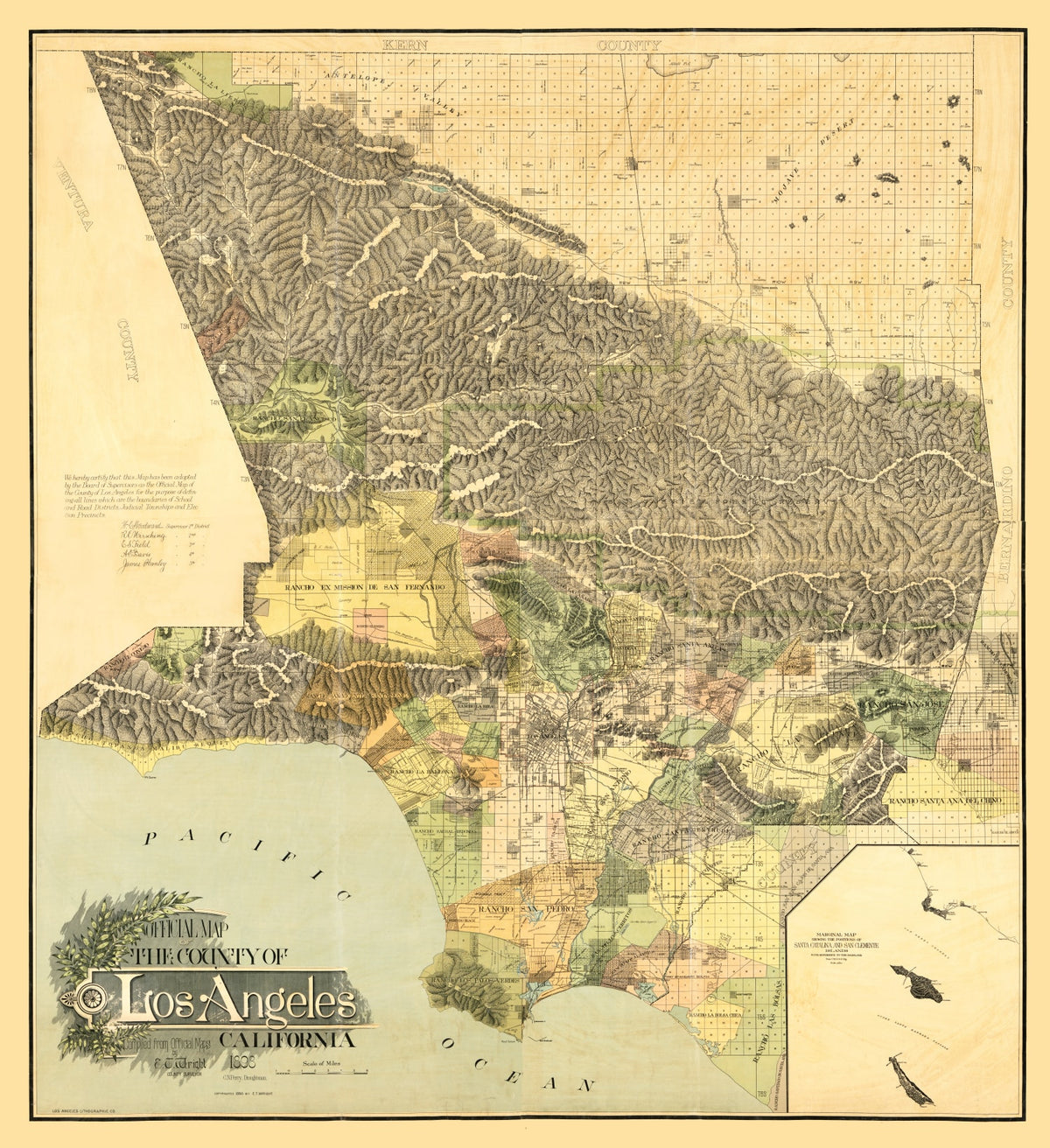 Preview of Vintage Map of Los Angeles County, California 1898