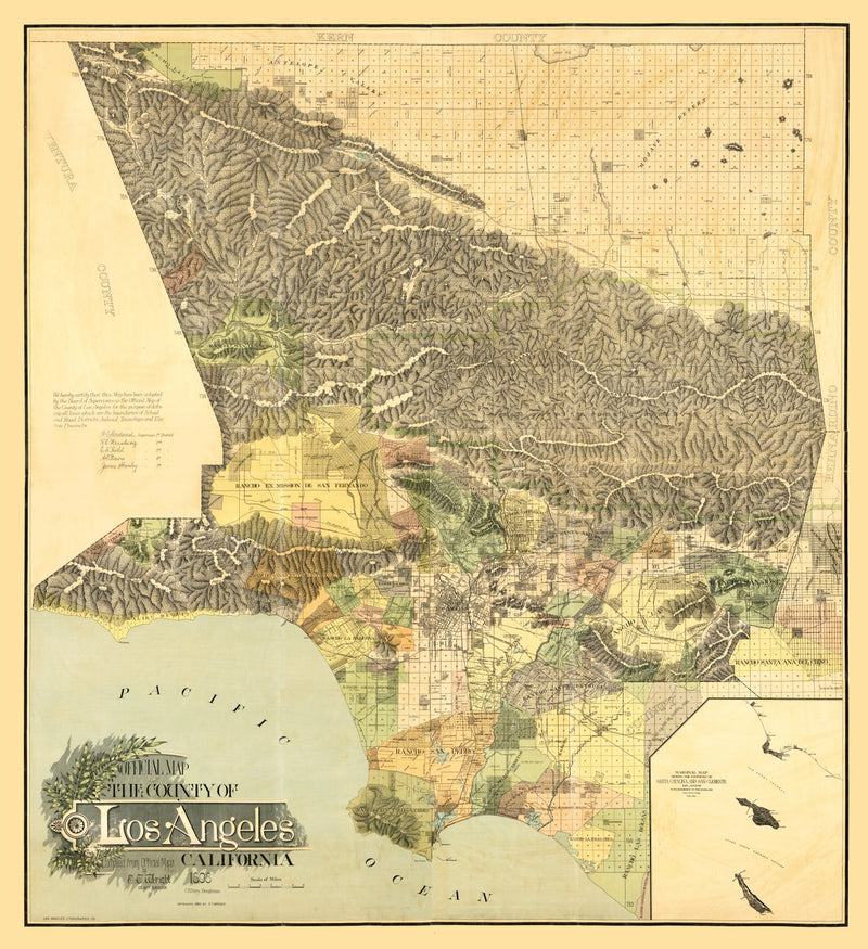Size comparison using Vintage Map of Los Angeles County, California 1898