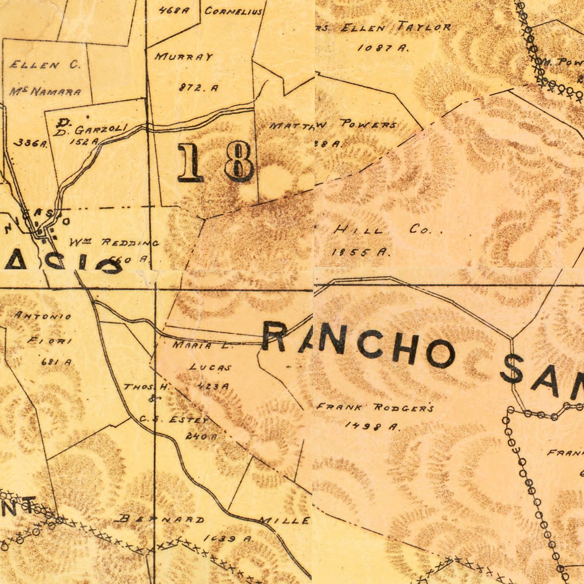 Restored historic details from the 1892 county map of Marin County, California