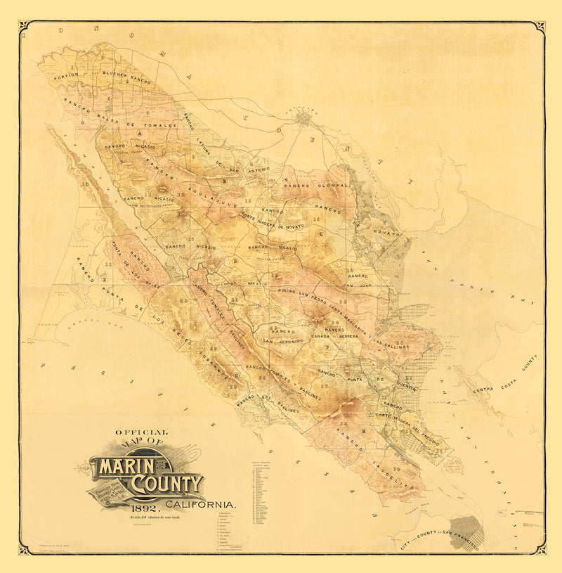 Size comparison using Vintage Map of Marin County, California 1892