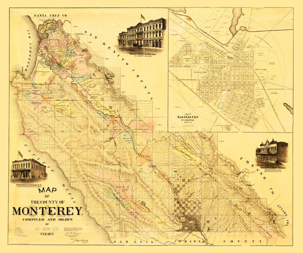 Vintage Map of Monterey County, California 1877 print style example