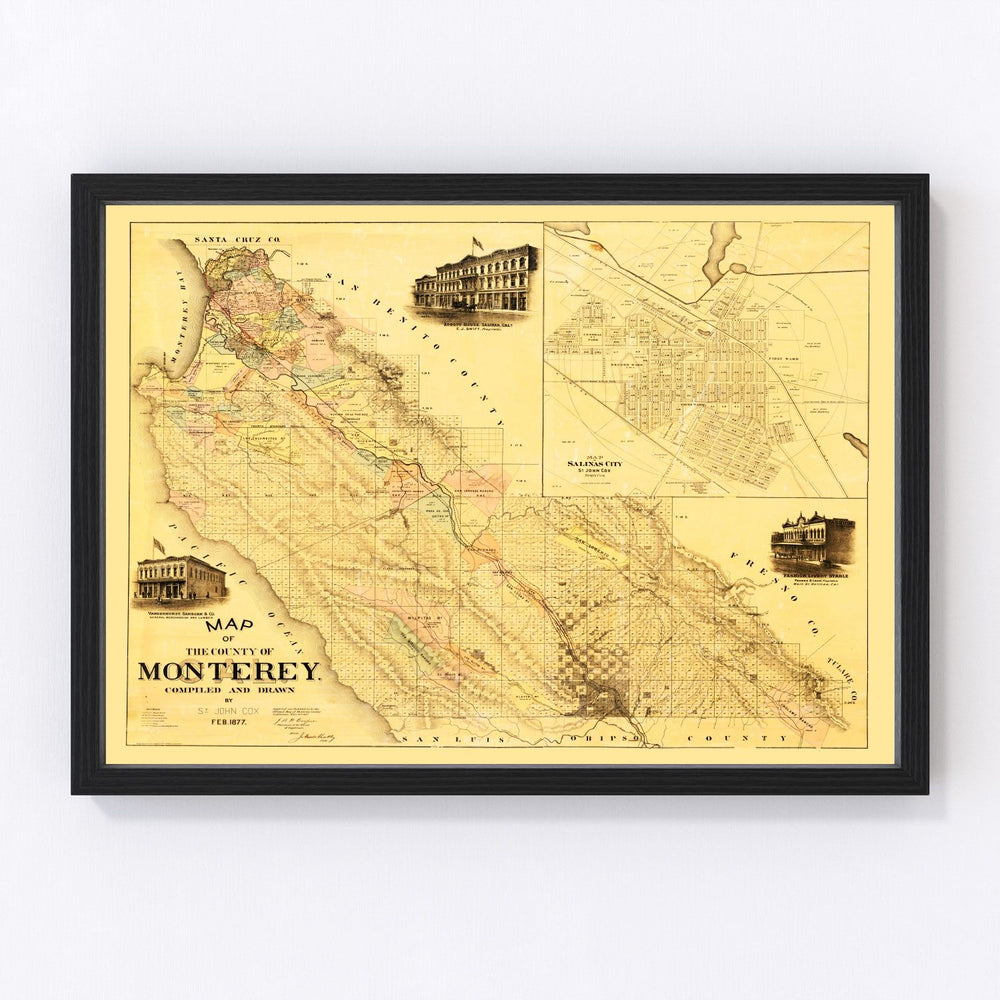 Monterey County Vintage Map 1877