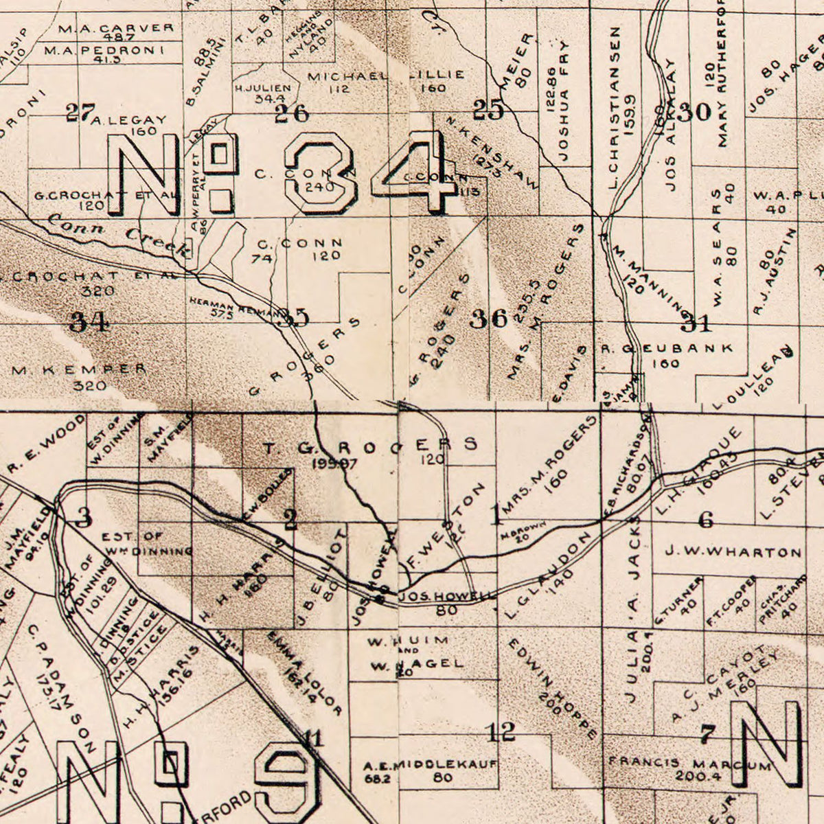 Restored historic details from the 1895 county map of Napa County, California