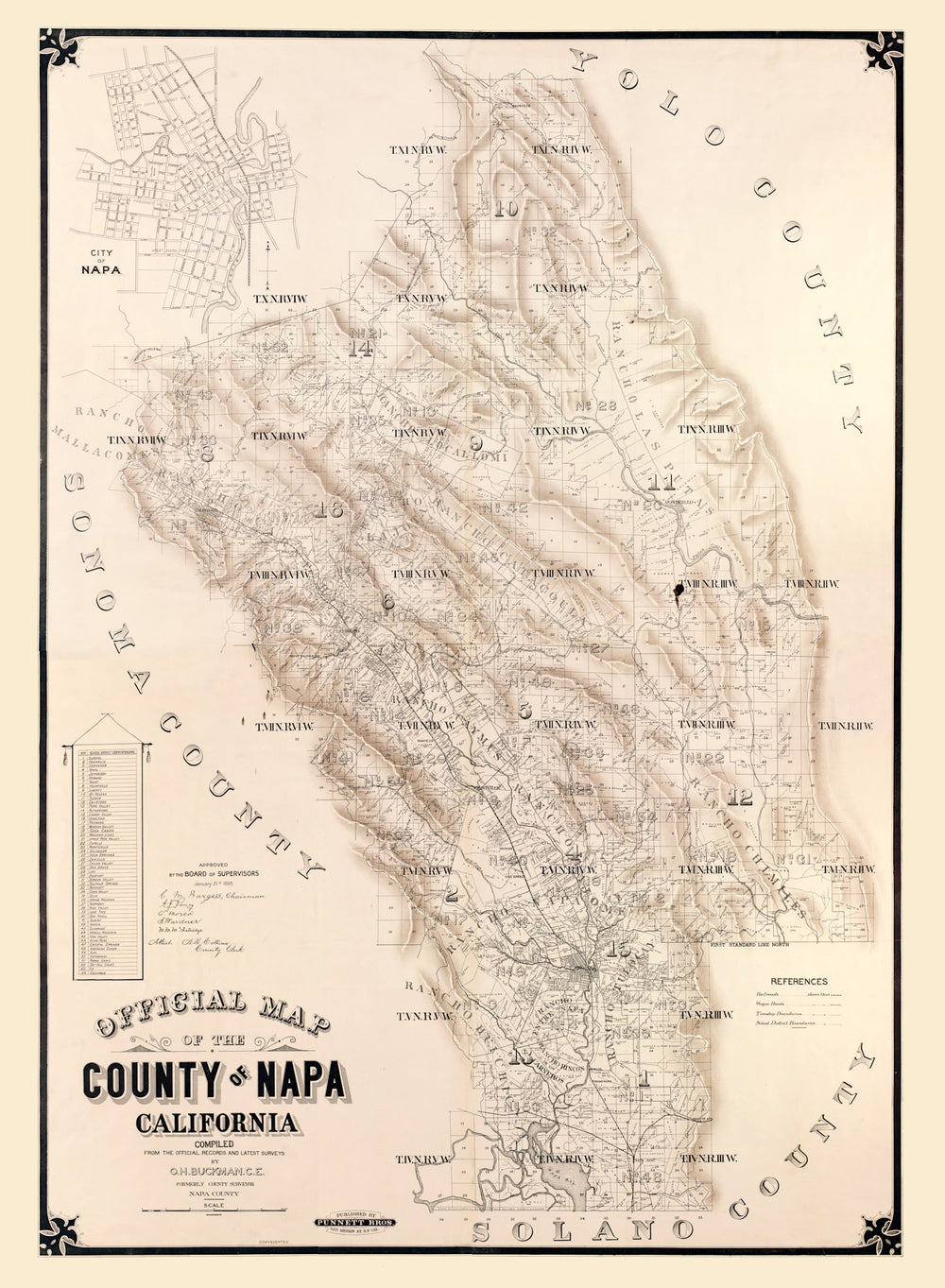 Vintage Map of Napa County, California 1895 print style example