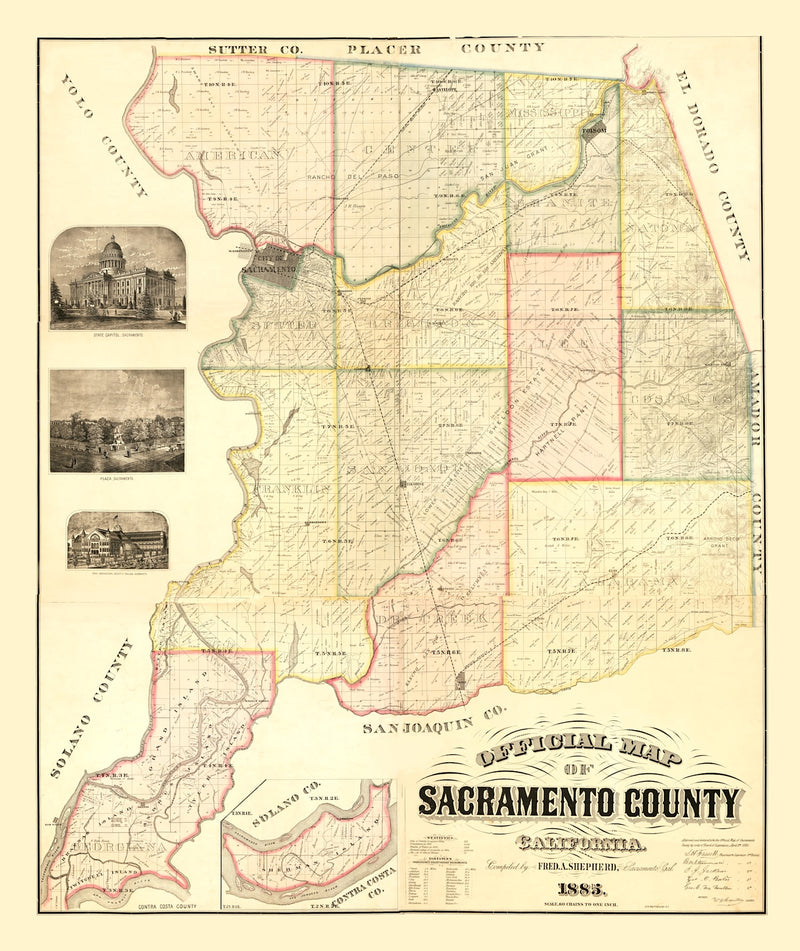 Size comparison using Vintage Map of Sacramento County, California 1885