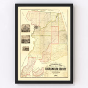 Sacramento County Vintage Map 1885