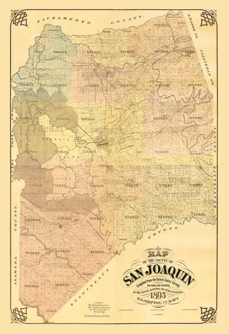 Size comparison using Vintage Map of San Joaquin County, California 1894