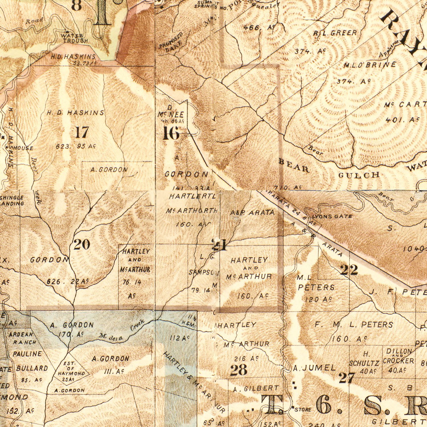 Restored historic details from the 1894 county map of San Mateo County, California