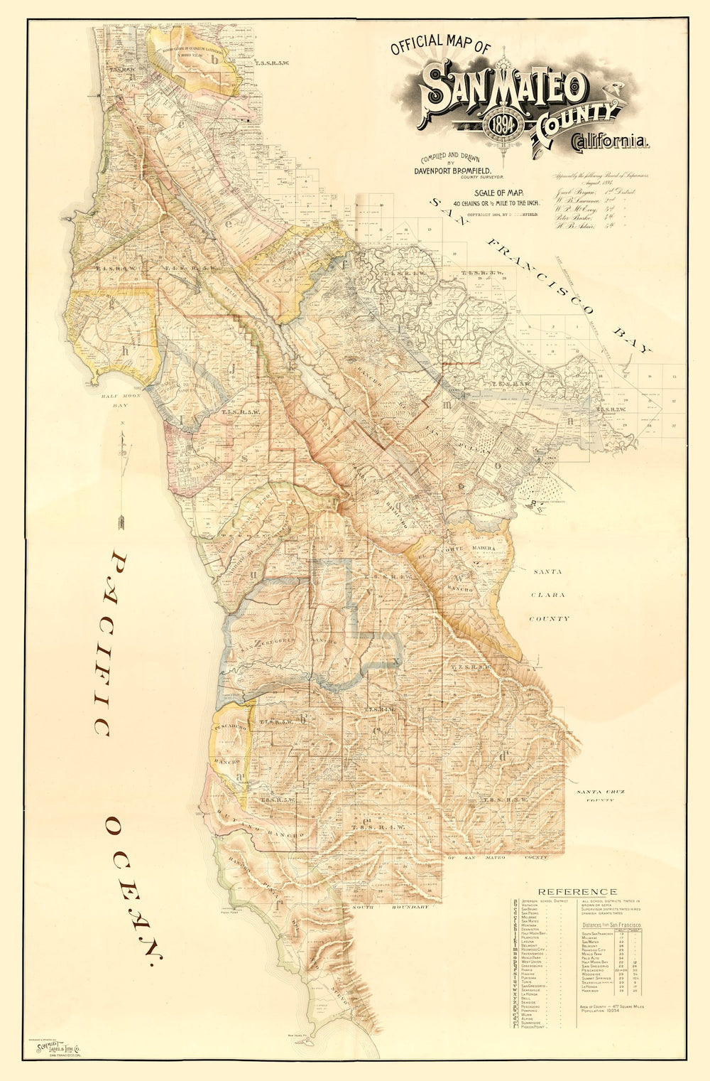 Vintage Map of San Mateo County, California 1894 print style example