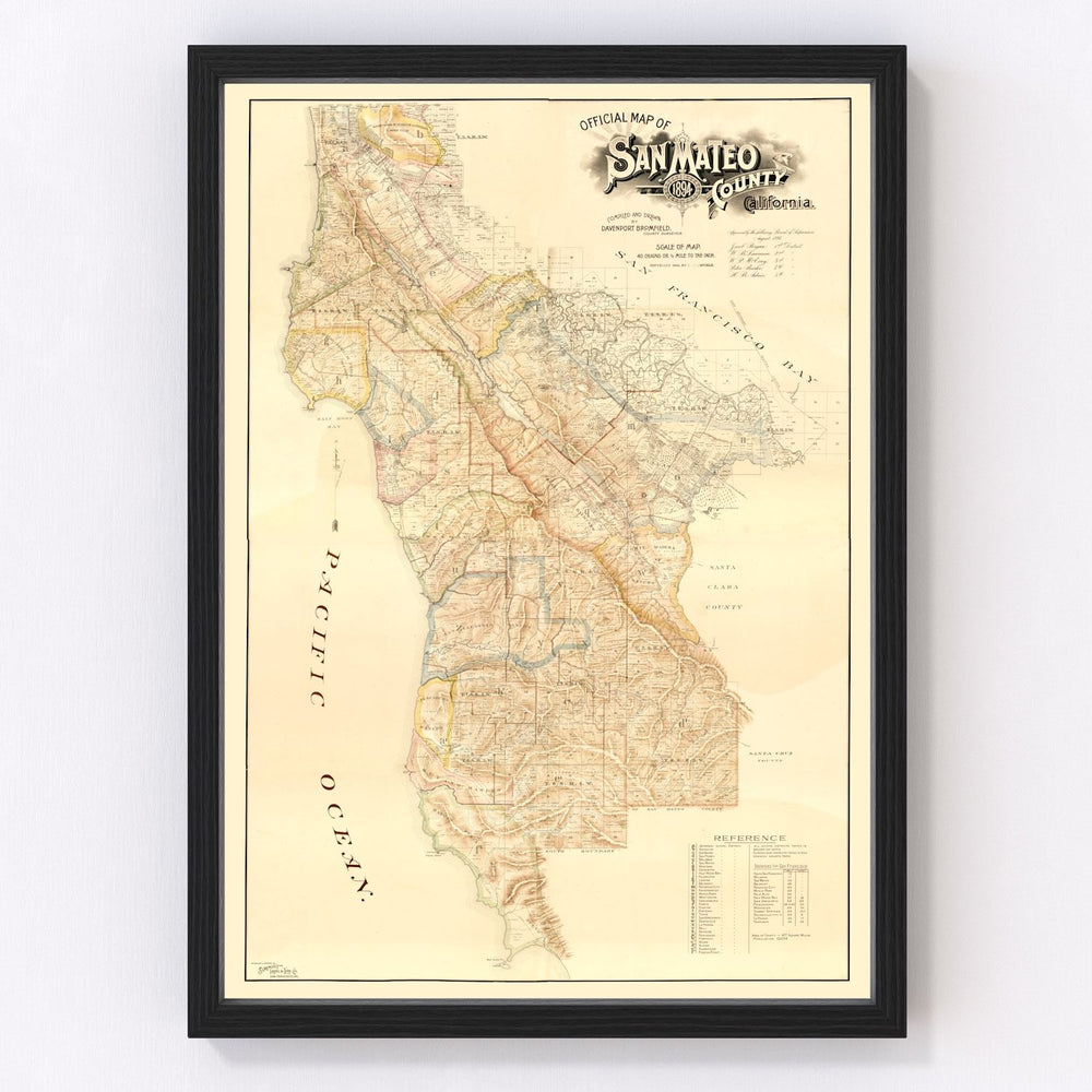 San Mateo County Vintage Map 1894
