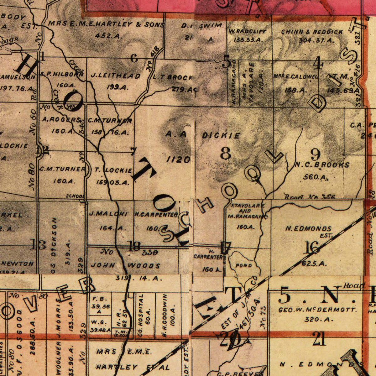 Restored historic details from the 1890 county map of Solano County, California