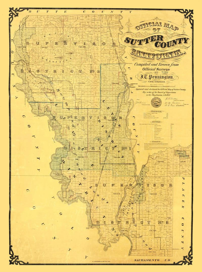 Size comparison using Vintage Map of Sutter County, California 1873