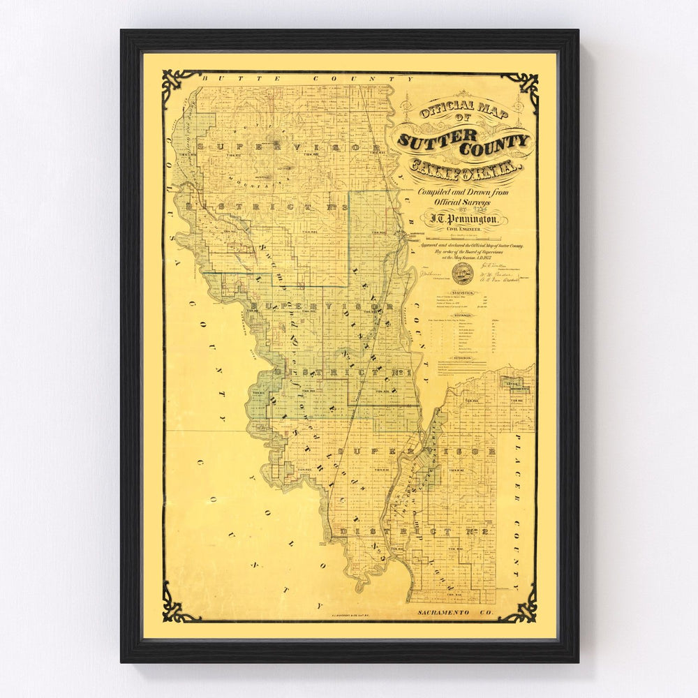 Sutter County Vintage Map 1873
